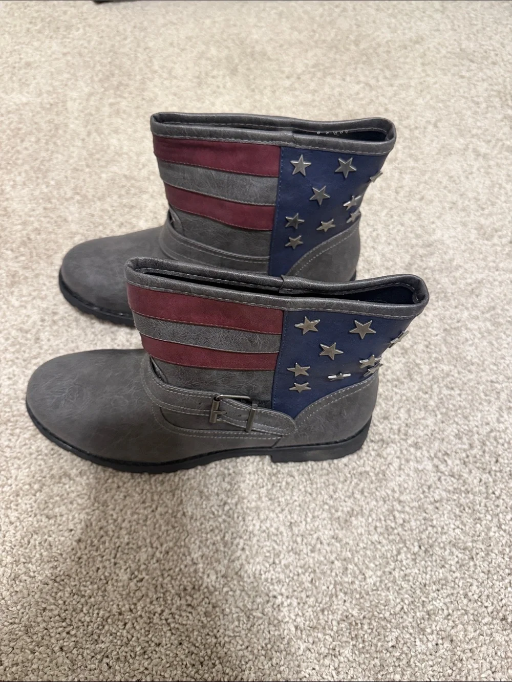 Charlotte Russe Gray Ankle Boots with Star-Striped Accent